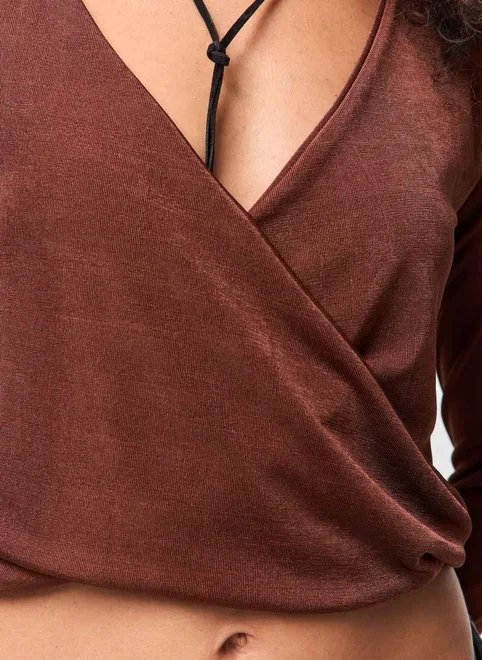 blusa manga longa marrom transpassado blusa manga longa marrom transpassado