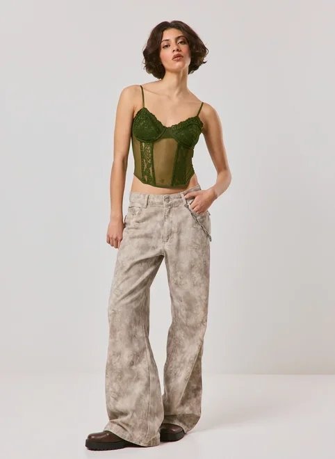 calça wide leg cintura baixa marmorizada calça wide leg cintura baixa marmorizada