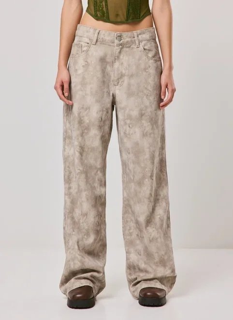 calça wide leg cintura baixa marmorizada calça wide leg cintura baixa marmorizada