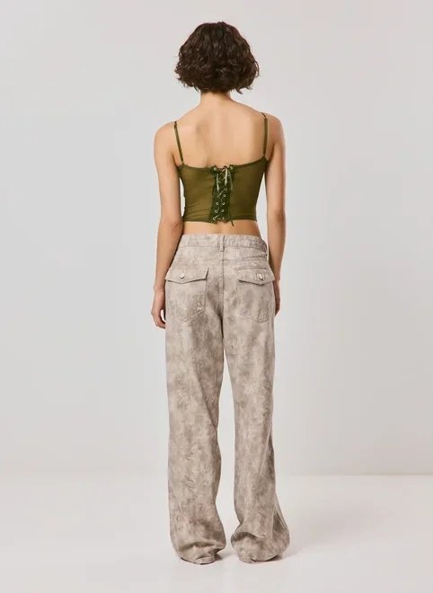 calça wide leg cintura baixa marmorizada calça wide leg cintura baixa marmorizada