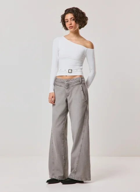 calça wide leg low rise studded calça wide leg low rise studded
