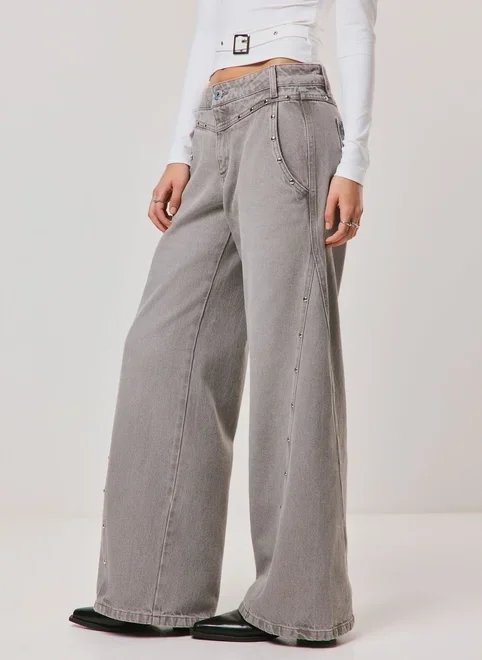 calça wide leg low rise studded calça wide leg low rise studded