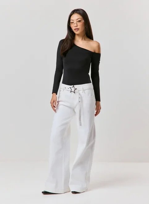 calça sarja wide leg fivela estrela calça sarja wide leg fivela estrela