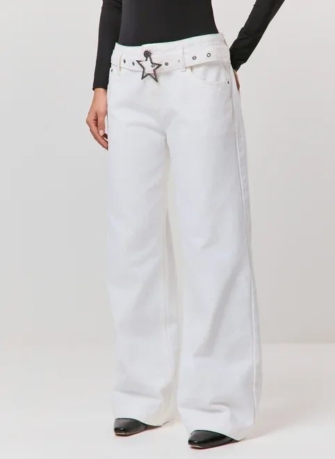 calça sarja wide leg fivela estrela calça sarja wide leg fivela estrela