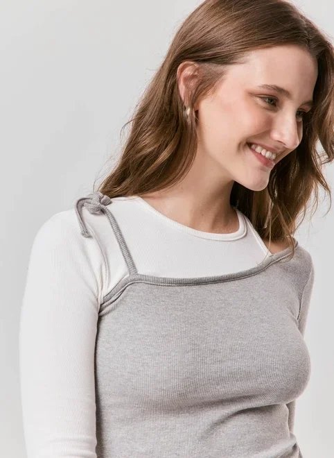 blusa manga longa sobreposição blusa manga longa sobreposição