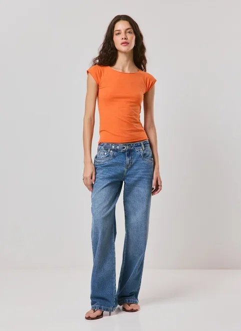 calça jeans wide leg cinto e ilhós calça jeans wide leg cinto e ilhós