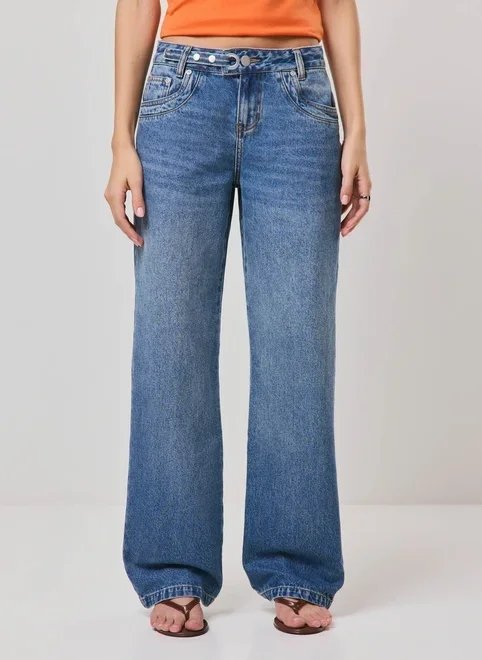 calça jeans wide leg cinto e ilhós calça jeans wide leg cinto e ilhós