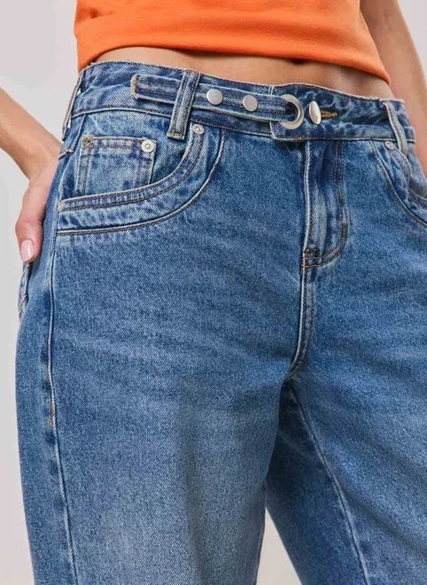 calça jeans wide leg cinto e ilhós calça jeans wide leg cinto e ilhós