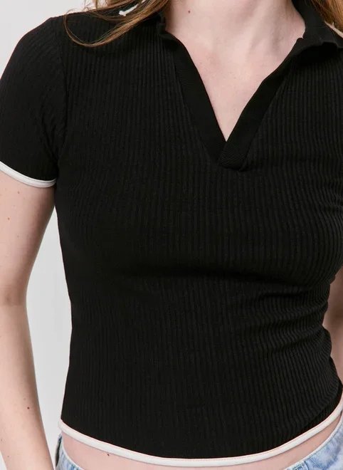 blusa canelada gola polo blusa canelada gola polo