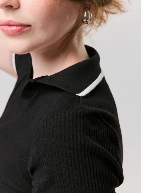 blusa canelada gola polo blusa canelada gola polo