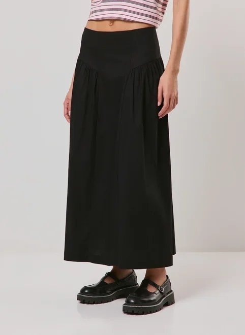 saia midi em tricoline preto saia midi em tricoline preto