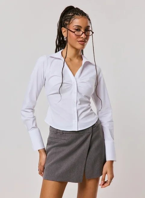 camisa manga longa busto franzido camisa manga longa busto franzido