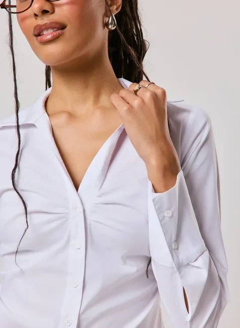 camisa manga longa busto franzido camisa manga longa busto franzido