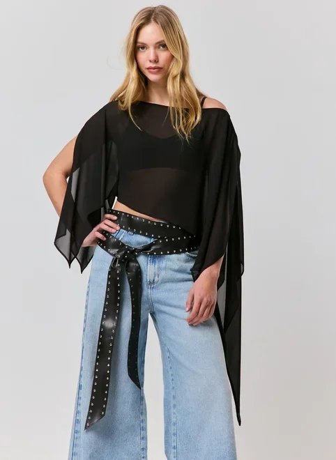 blusa capa chiffon assimétrica blusa capa chiffon assimétrica