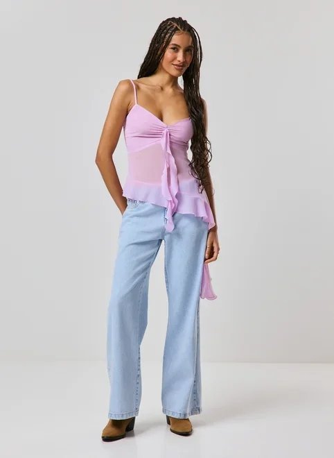 blusa chiffon assimétrica com babados blusa chiffon assimétrica com babados