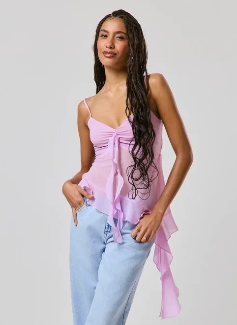 blusa chiffon assimétrica com babados blusa chiffon assimétrica com babados