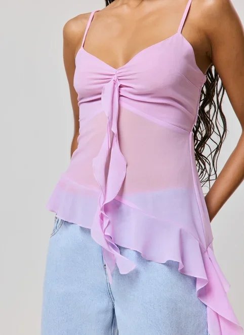 blusa chiffon assimétrica com babados blusa chiffon assimétrica com babados
