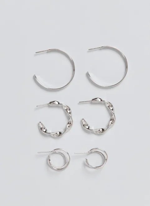 kit de 3 brincos argola com detalhes torcidos kit de 3 brincos argola com detalhes torcidos