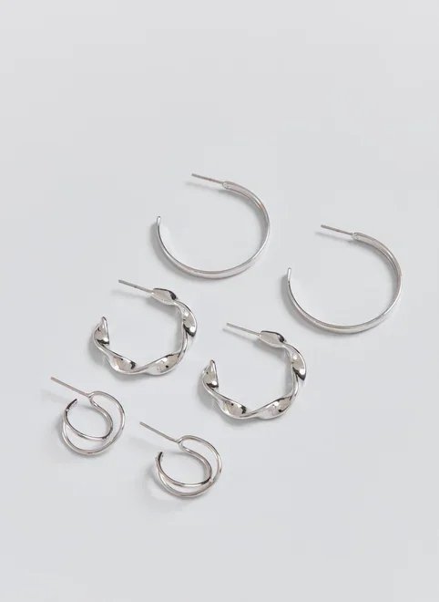 kit de 3 brincos argola com detalhes torcidos kit de 3 brincos argola com detalhes torcidos