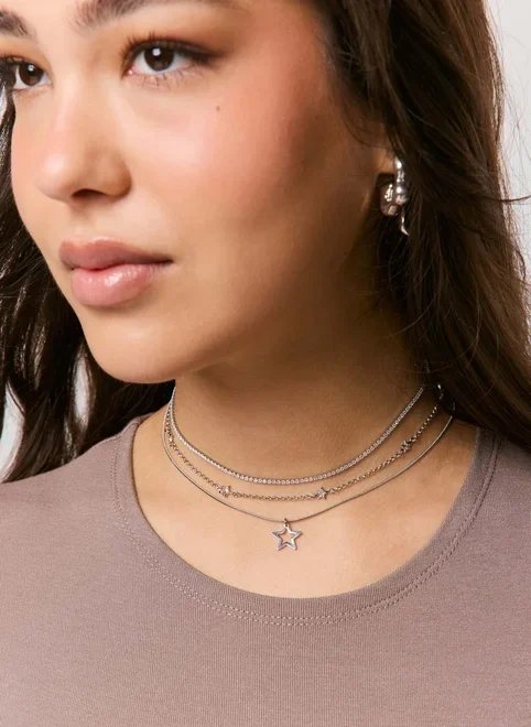 kit colares chokers prateados estrelas kit colares chokers prateados estrelas