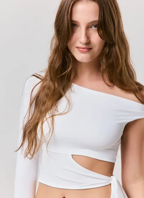 blusa poliamida manga única amarrações blusa poliamida manga única amarrações