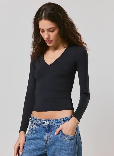 blusa manga longa poliamida decote v blusa manga longa poliamida decote v