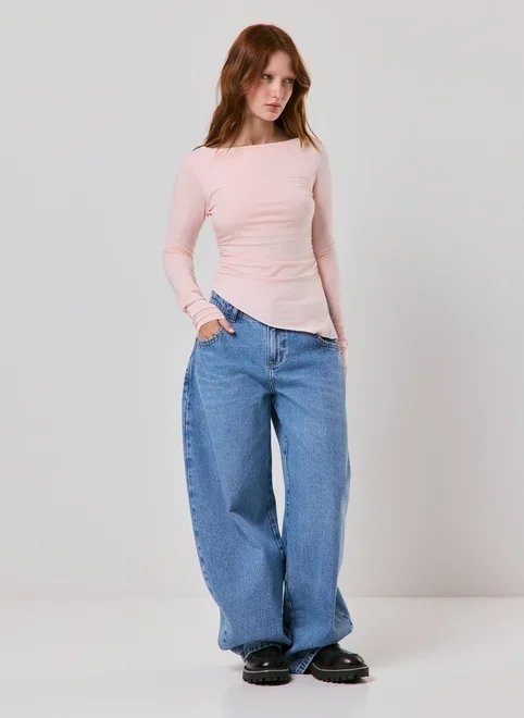 blusa manga longa franzido lateral blusa manga longa franzido lateral