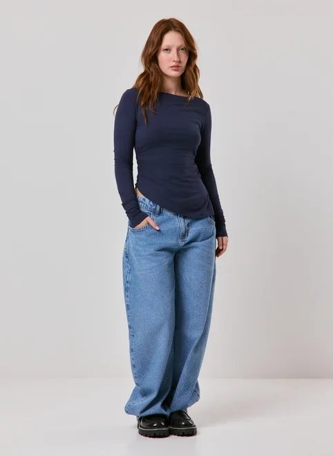 blusa manga longa franzido lateral blusa manga longa franzido lateral