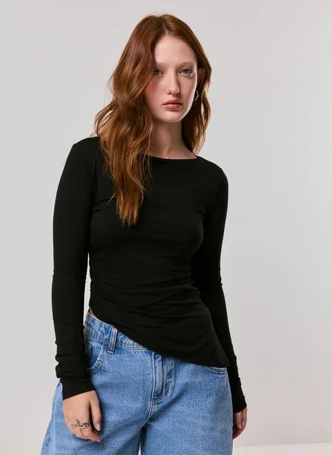 blusa manga longa franzido lateral blusa manga longa franzido lateral
