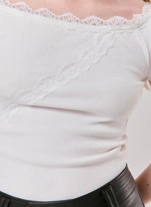 blusa canelada com renda blusa canelada com renda