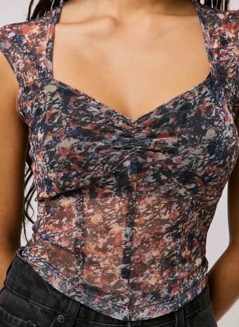 blusa tule estampada drapeada blusa tule estampada drapeada
