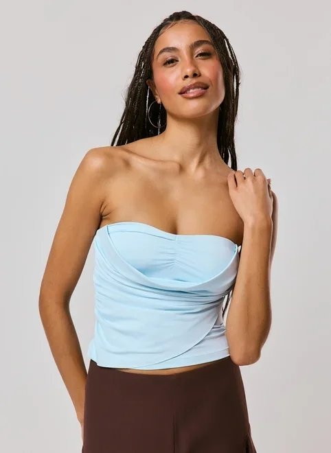 blusa drapeada poliamida azul blusa drapeada poliamida azul
