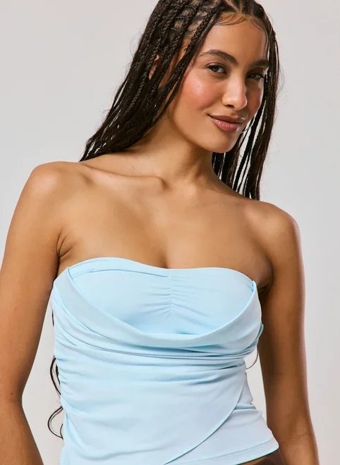 blusa drapeada poliamida azul blusa drapeada poliamida azul