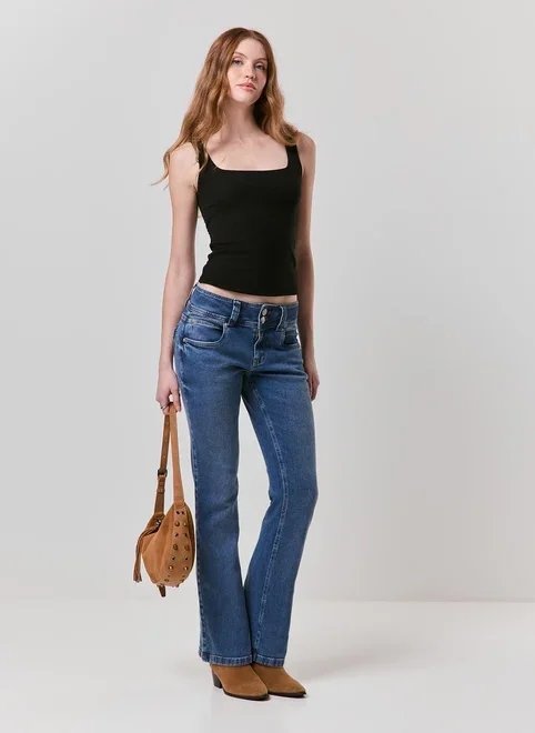 calça bootcut cintura baixa jeans escuro calça bootcut cintura baixa jeans escuro