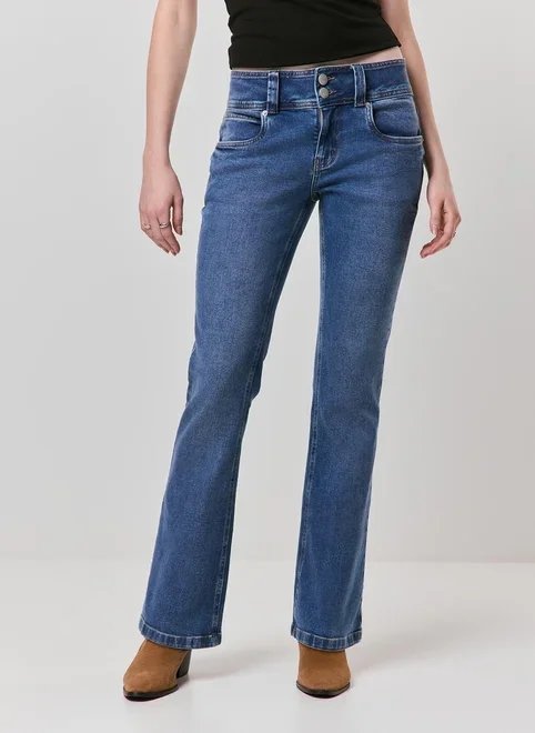 calça bootcut cintura baixa jeans escuro calça bootcut cintura baixa jeans escuro