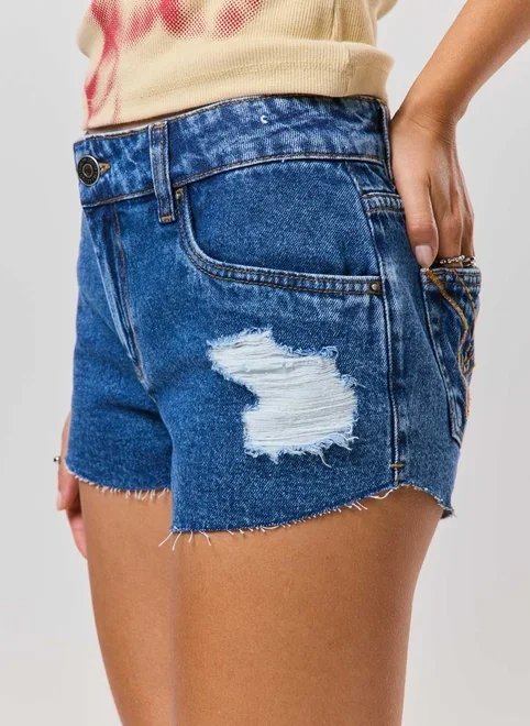 short jeans cintura baixa estrela bordada short jeans cintura baixa estrela bordada