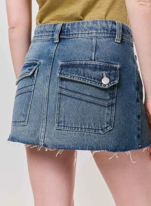 saia jeans cargo curta cintura média saia jeans cargo curta cintura média