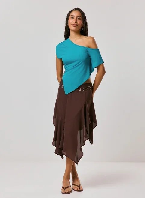 blusa assimétrica ombro caído blusa assimétrica ombro caído