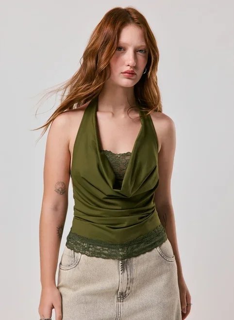 blusa frente única com renda blusa frente única com renda