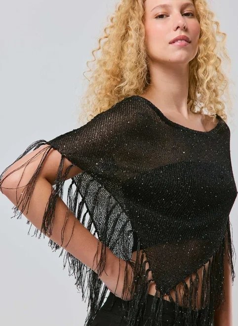 blusa capa paetê com franjas blusa capa paetê com franjas