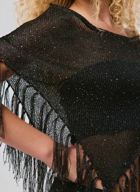 blusa capa paetê com franjas blusa capa paetê com franjas