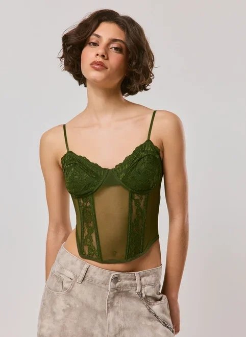 corset tule e renda verde militar corset tule e renda verde militar