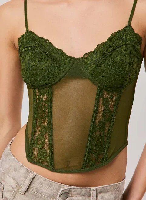 corset tule e renda verde militar corset tule e renda verde militar