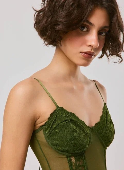 corset tule e renda verde militar corset tule e renda verde militar