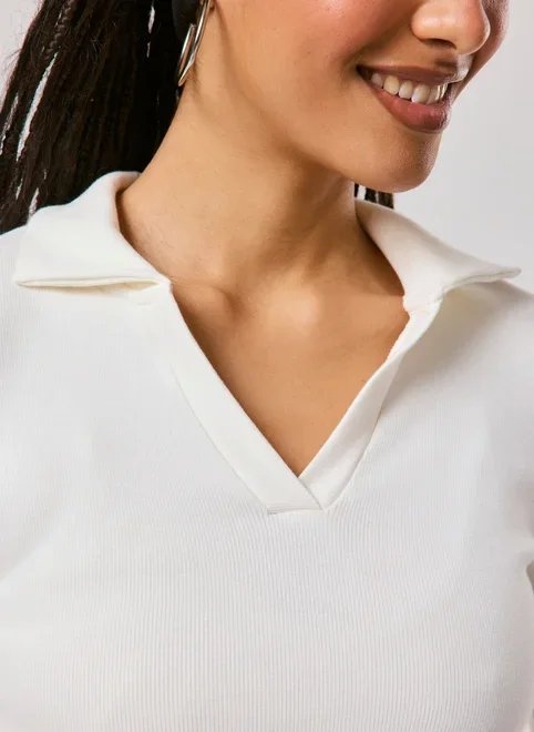 blusa canelada manga longa gola esportiva blusa canelada manga longa gola esportiva