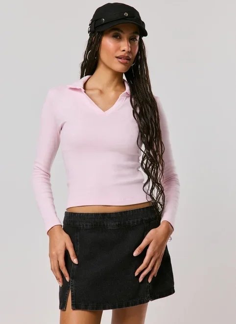 blusa canelada manga longa gola esportiva blusa canelada manga longa gola esportiva