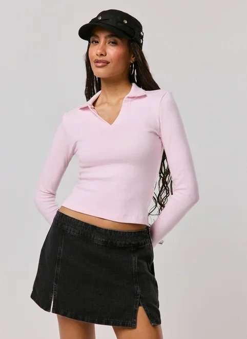 blusa canelada manga longa gola esportiva blusa canelada manga longa gola esportiva