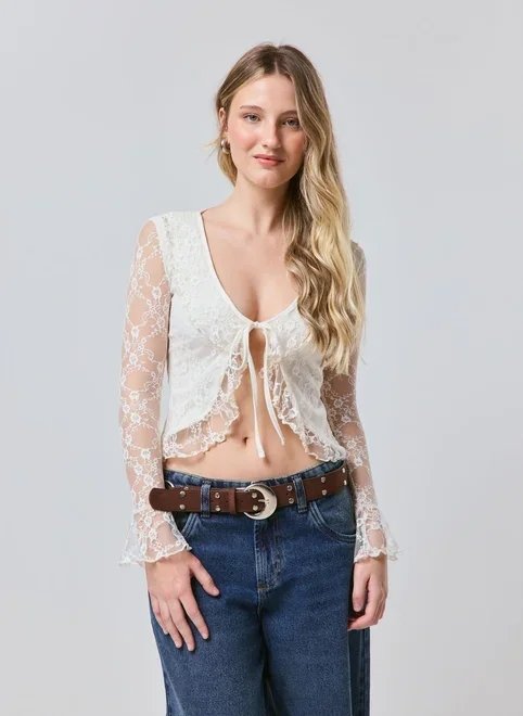 blusa de renda com amarração frontal blusa de renda com amarração frontal