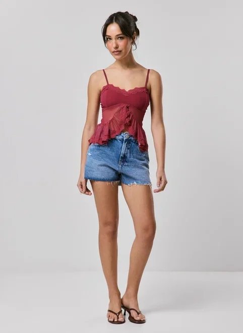 blusa tule com renda e babados blusa tule com renda e babados