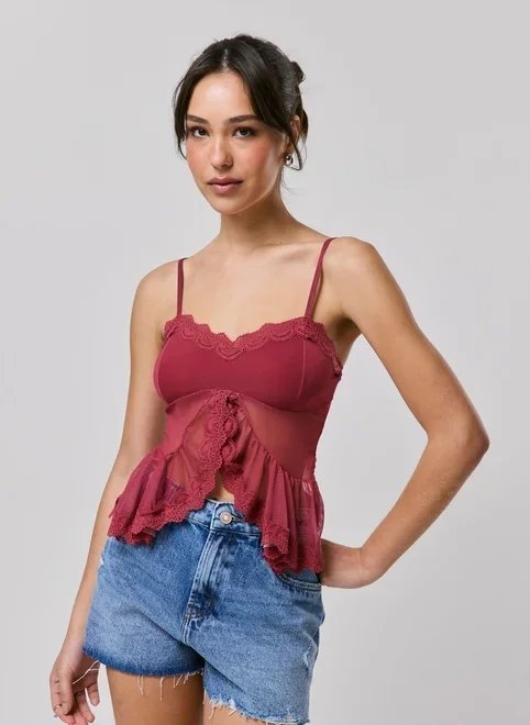 blusa tule com renda e babados blusa tule com renda e babados